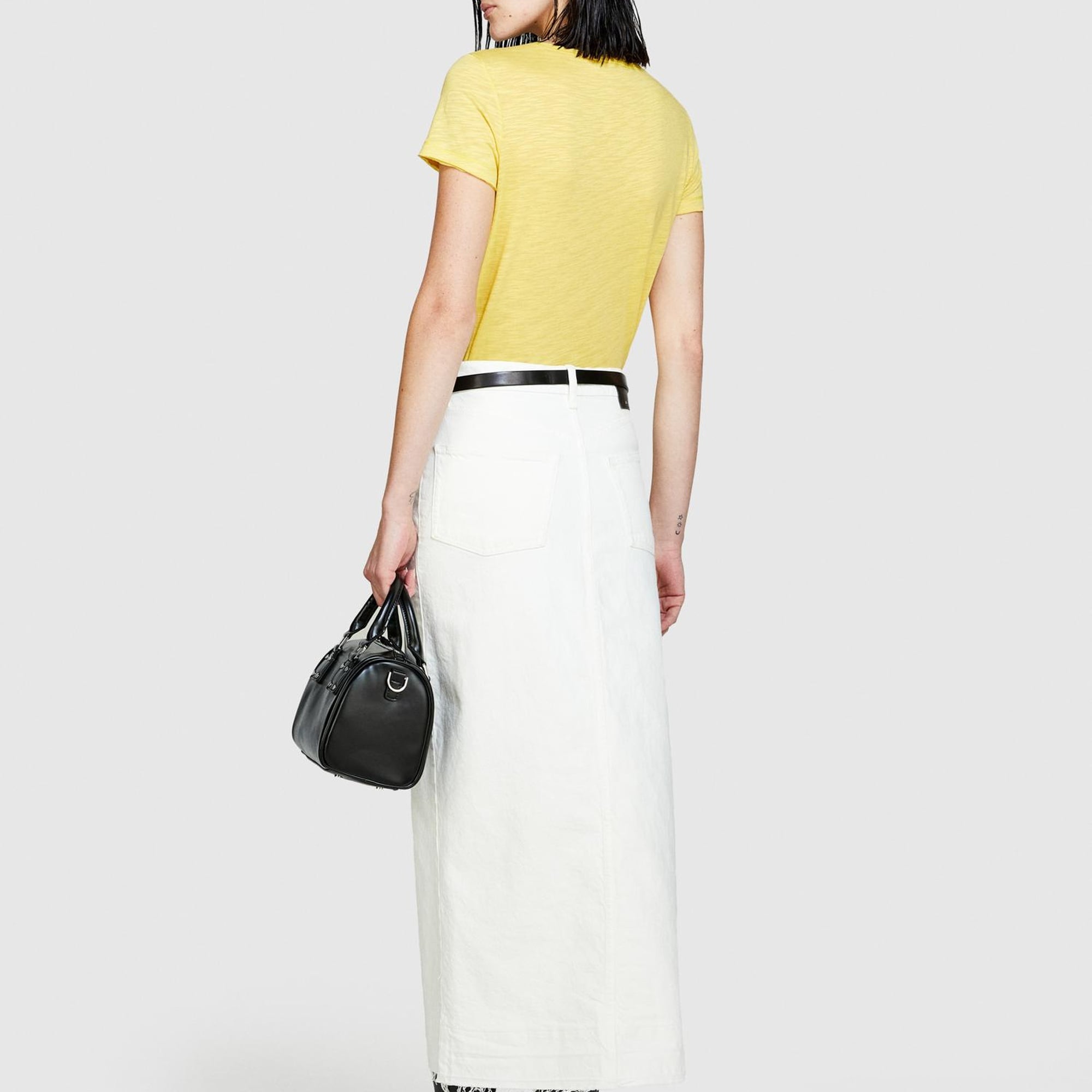 Kadın Sarı Pamuk Modal Karışımlı Normal Kalıp Bisiklet Yaka T-Shirt