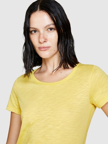  Kadın Sarı Pamuk Modal Karışımlı Normal Kalıp Bisiklet Yaka T-Shirt