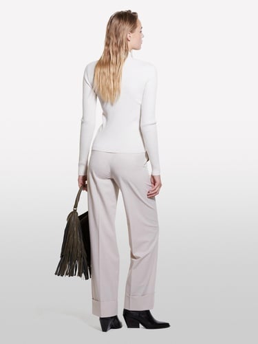  Kadın Bej Yün Karışımlı Önü Dantel Detaylı Dar Kesim Kazak