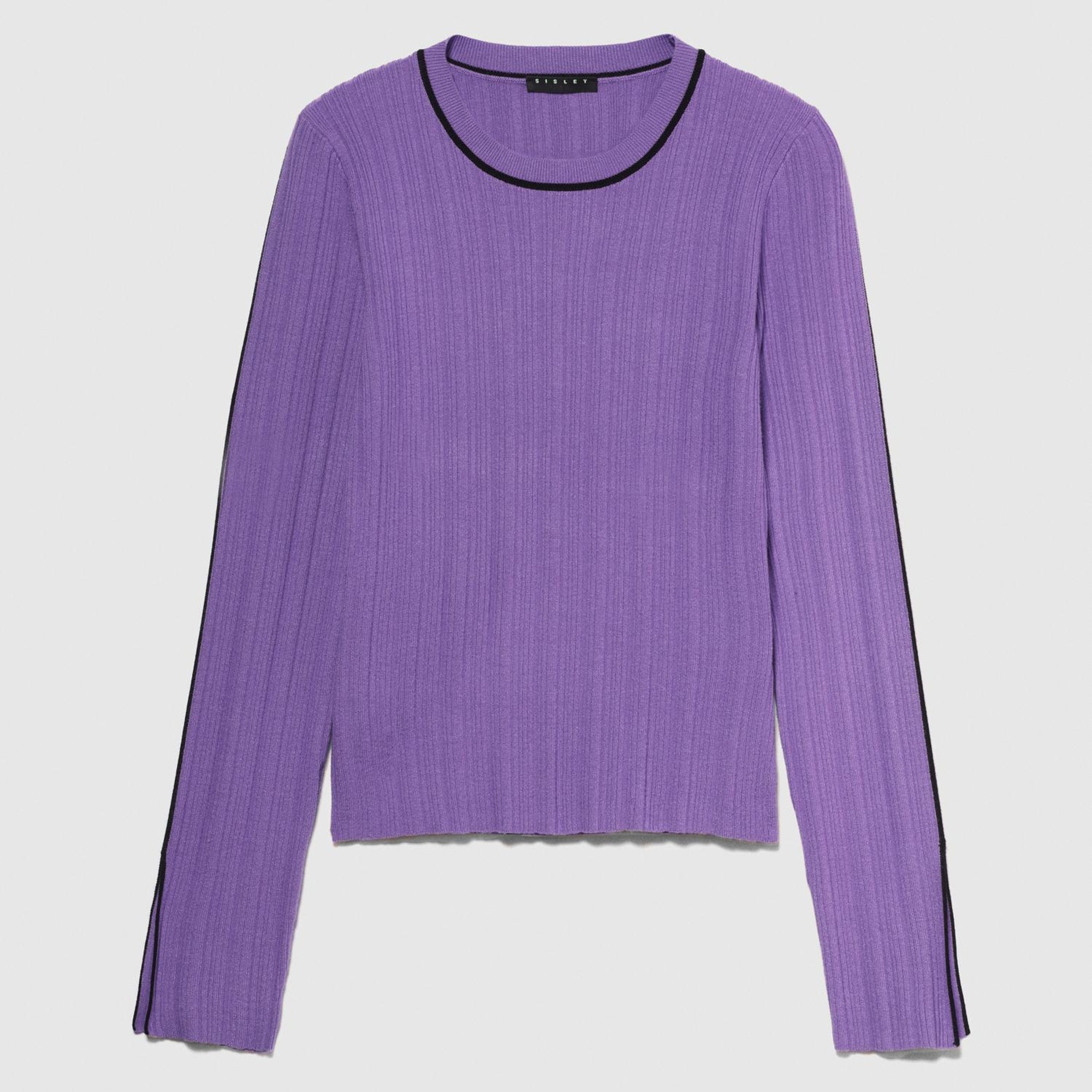 Kadın Mor Viskoz Karışımlı Dar Kesim Bisiklet Yaka Kazak