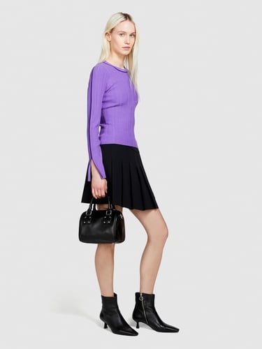  Kadın Mor Viskoz Karışımlı Dar Kesim Bisiklet Yaka Kazak