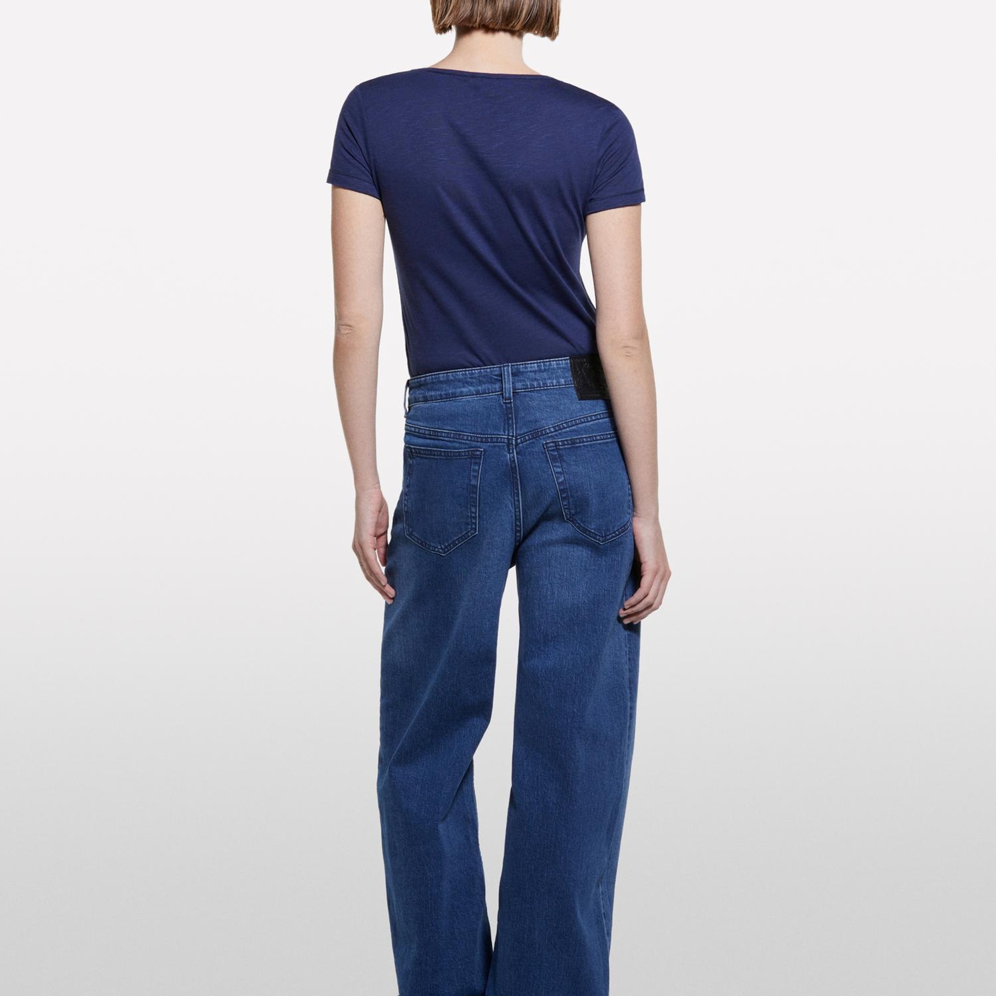 Kadın Lacivert Pamuk Modal Karışımlı Normal Kalıp Bisiklet Yaka T-Shirt