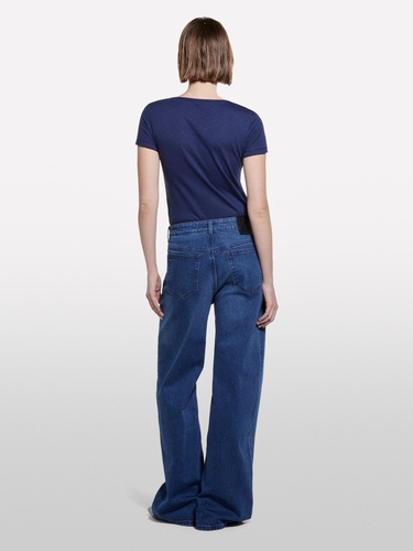  Kadın Lacivert Pamuk Modal Karışımlı Normal Kalıp Bisiklet Yaka T-Shirt