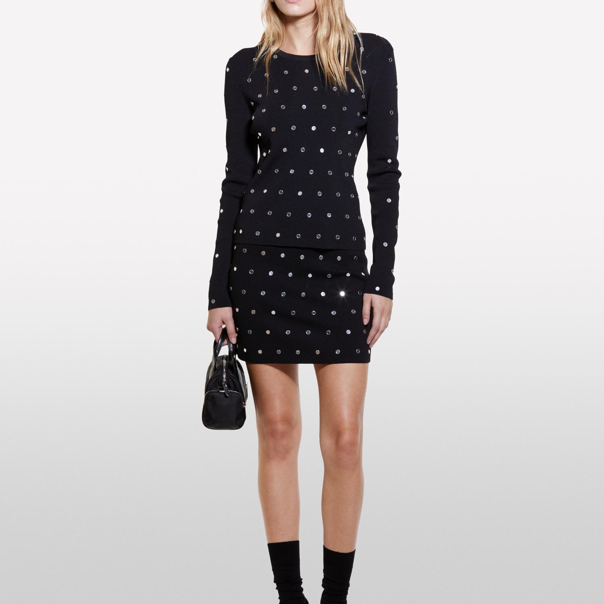 Kadın Siyah Viskoz Karışımlı Bisiklet Yaka Slim Fit Kazak