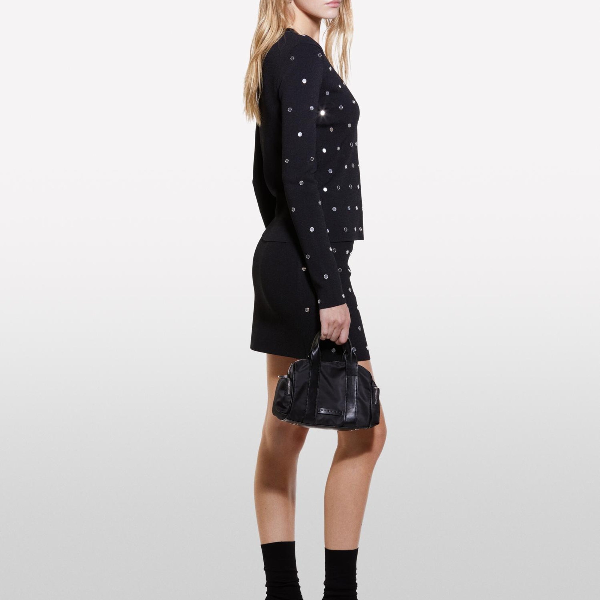 Kadın Siyah Viskoz Karışımlı Bisiklet Yaka Slim Fit Kazak