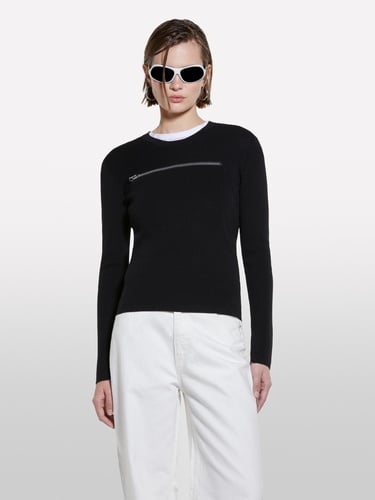  Kadın Siyah Viskoz Karışımlı Önü Detaylı Bisiklet Yaka Slim Fit Kazak