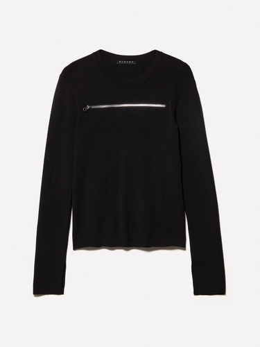  Kadın Siyah Viskoz Karışımlı Önü Detaylı Bisiklet Yaka Slim Fit Kazak