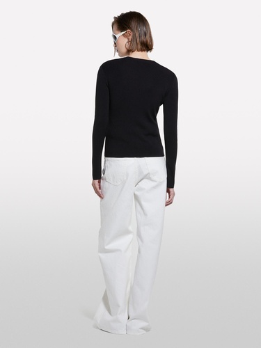  Kadın Siyah Viskoz Karışımlı Önü Detaylı Bisiklet Yaka Slim Fit Kazak