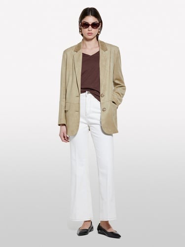  Kadın Koyu kahverengi Pamuk Modal Karışımlı Normal Kalıp V Yaka Slub T-Shirt