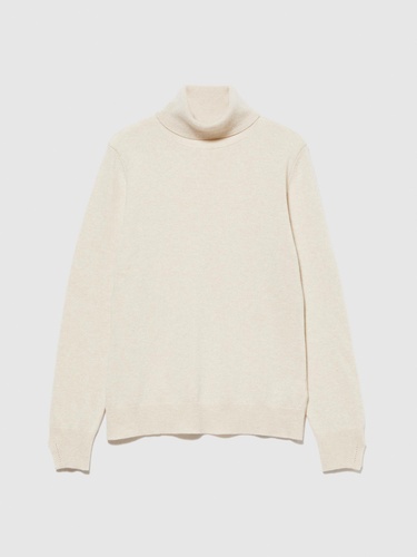  Kadın Krem Yün ve Kaşmir Karışımlı Ribana Detaylı Balıkçı Yaka Kazak