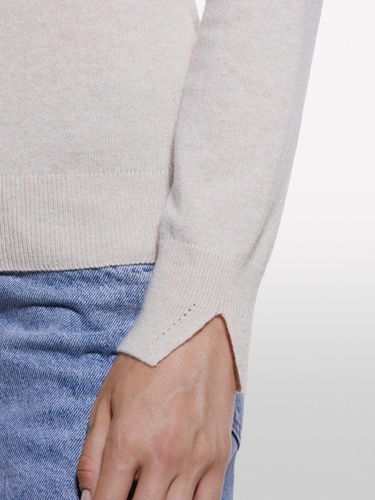  Kadın Krem Yün ve Kaşmir Karışımlı Ribana Detaylı Balıkçı Yaka Kazak