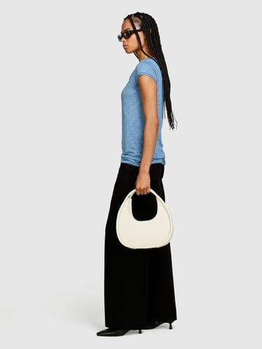  Kadın Açık Mavi Pamuk Modal Karışımlı Normal Kalıp V Yaka Slub T-Shirt