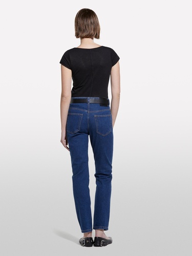  Kadın Siyah Pamuk Modal Karışımlı Normal Kalıp V Yaka Slub T-Shirt