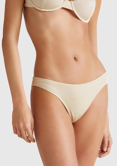  Kadın Bej Simli Klasik Kesim Normal Bel Bikini Altı