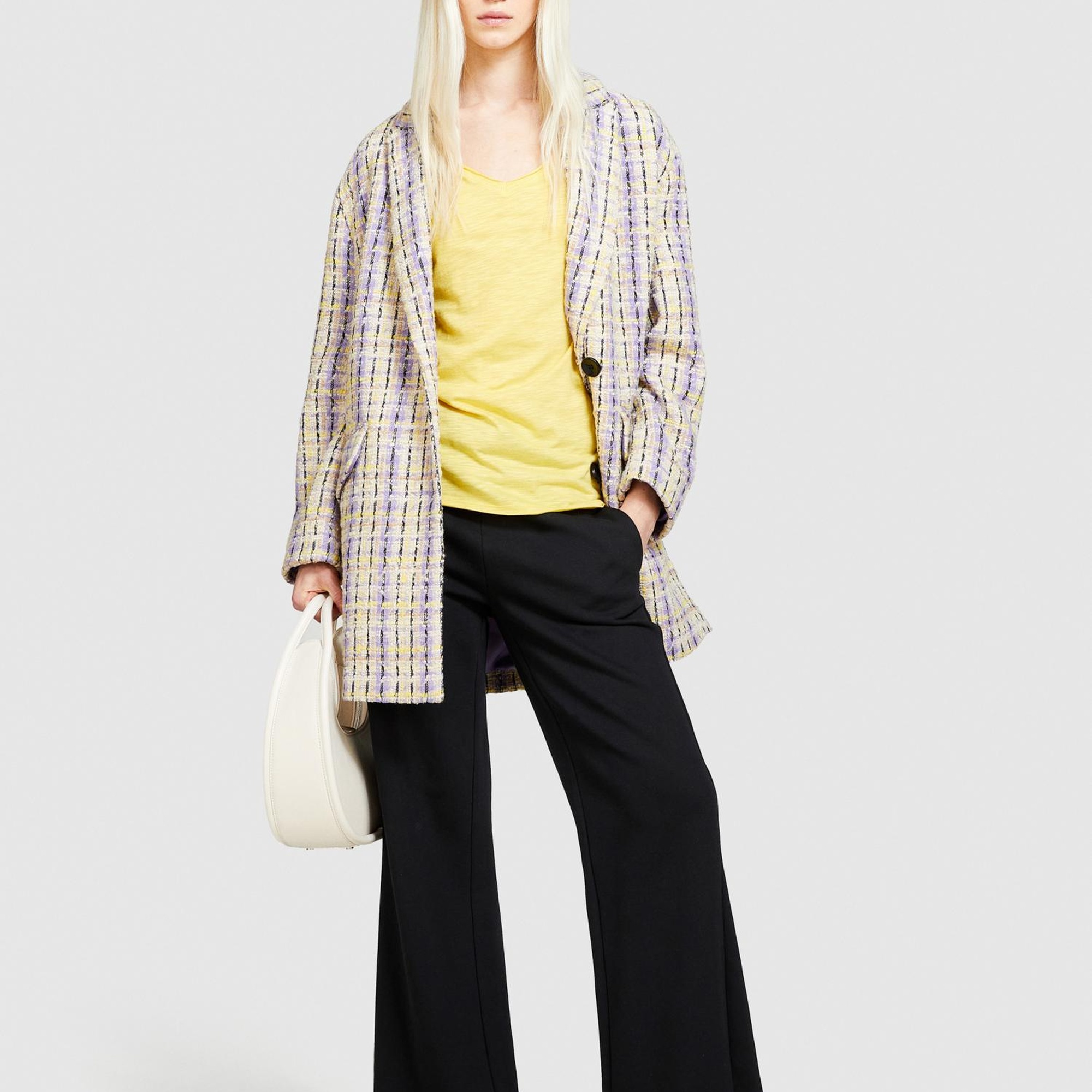 Kadın Sarı Pamuk Modal Karışımlı Normal Kalıp V Yaka Slub T-Shirt