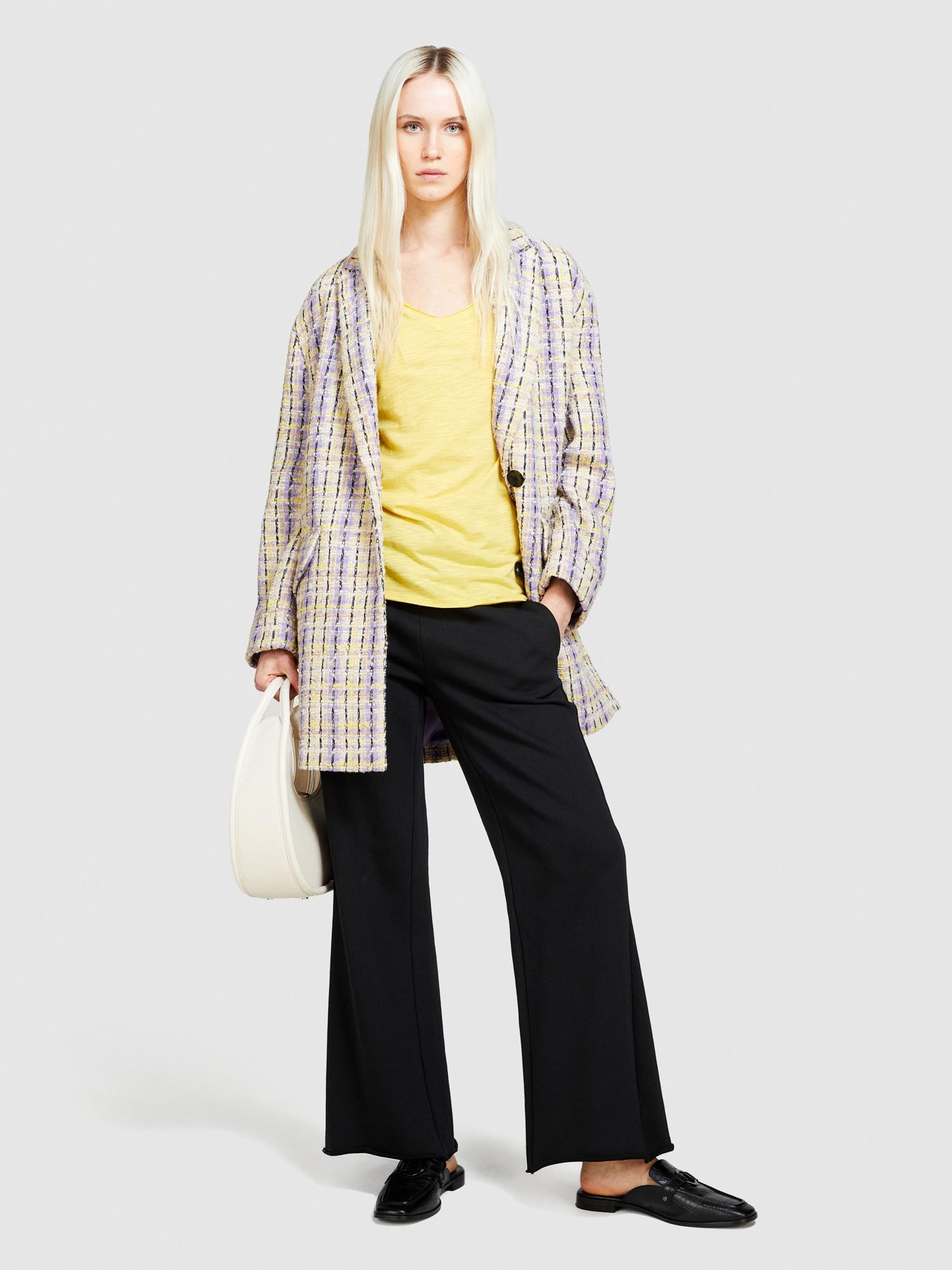  Kadın Sarı Pamuk Modal Karışımlı Normal Kalıp V Yaka Slub T-Shirt