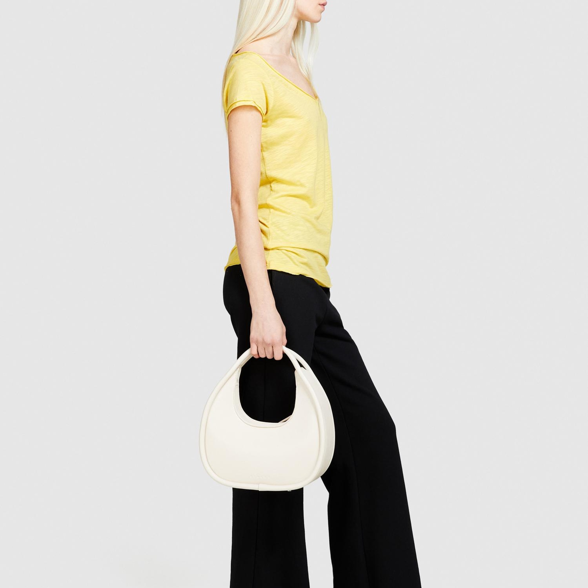 Kadın Sarı Pamuk Modal Karışımlı Normal Kalıp V Yaka Slub T-Shirt