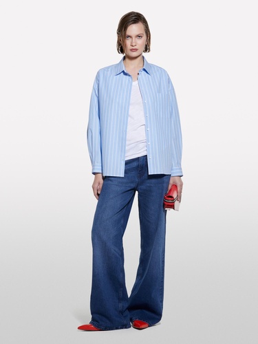  Kadın Beyaz Pamuk Modal Karışımlı Normal Kalıp V Yaka Slub T-Shirt