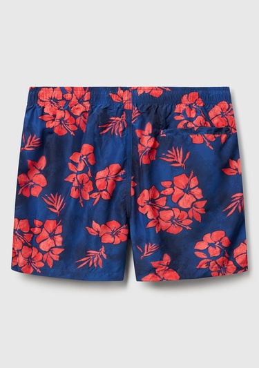  Erkek Lacivert Mix Desenli Arkası Cep Detaylı Büzgü İpli Deniz Şortu