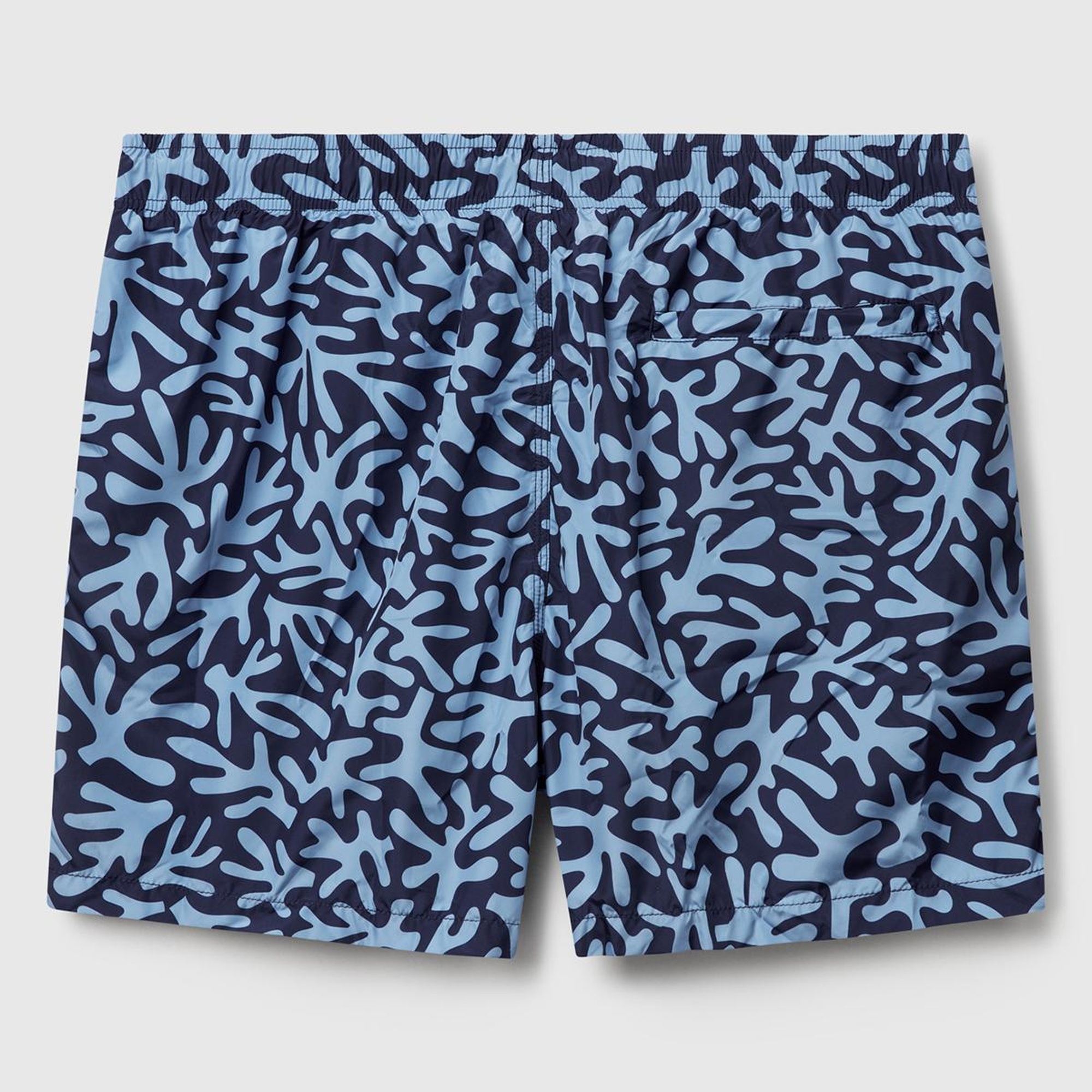 Erkek Lacivert Desenli Arkası Cep Detaylı Büzgü İpli Deniz Şortu