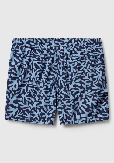  Erkek Lacivert Desenli Arkası Cep Detaylı Büzgü İpli Deniz Şortu