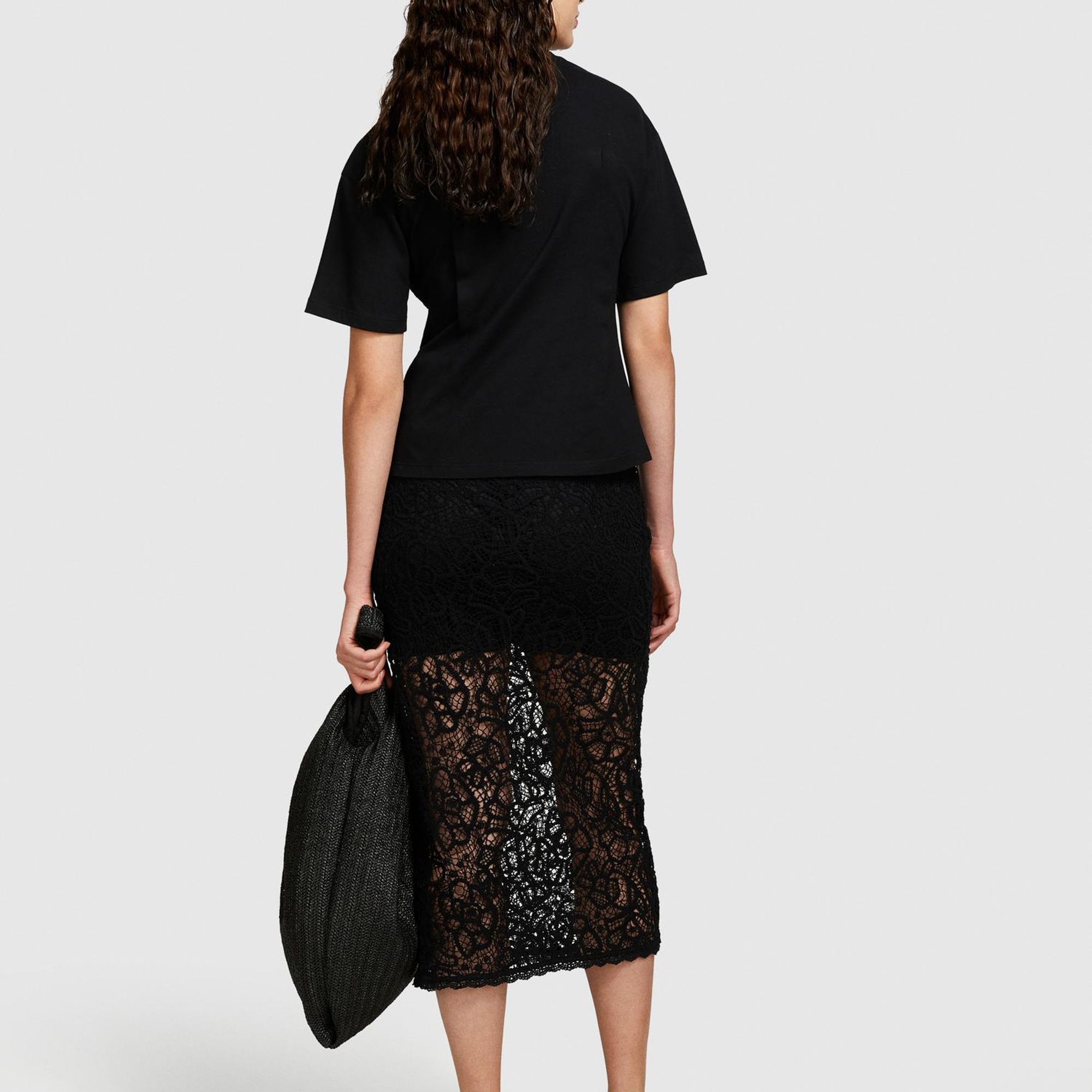 Kadın Siyah %100 Pamuk Göğsü Dantel Detaylı Korse T-Shirt