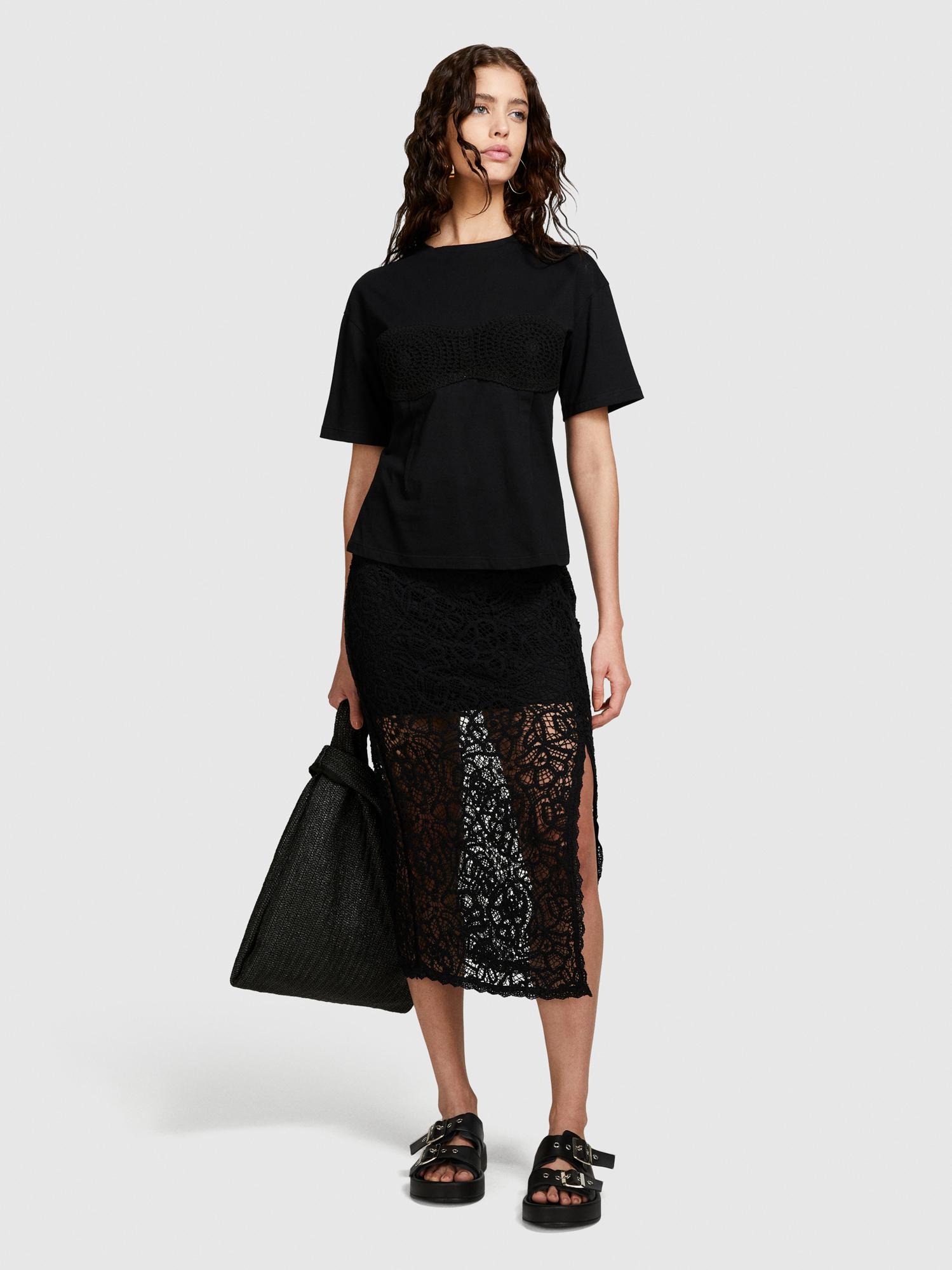  Kadın Siyah %100 Pamuk Göğsü Dantel Detaylı Korse T-Shirt