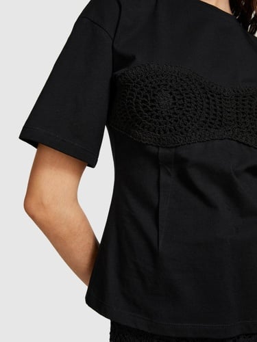  Kadın Siyah %100 Pamuk Göğsü Dantel Detaylı Korse T-Shirt