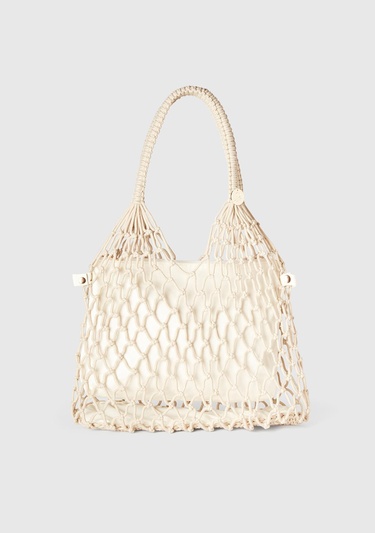  Kadın Ekru İçi Pamuk Delikli Omuz Çantası