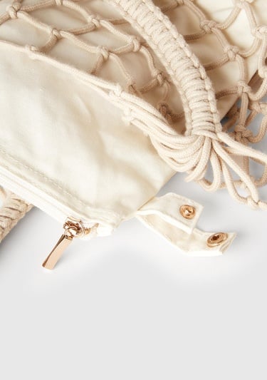  Kadın Ekru İçi Pamuk Delikli Omuz Çantası