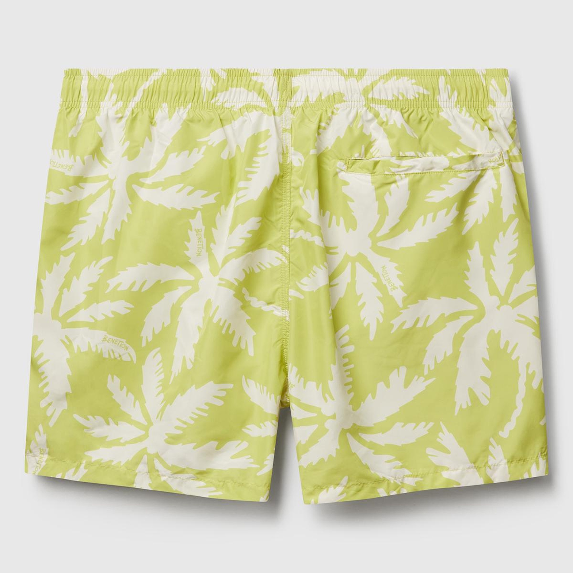 Erkek Açık Yeşil Desenli Arkası Cep Detaylı Büzgü İpli Deniz Şortu