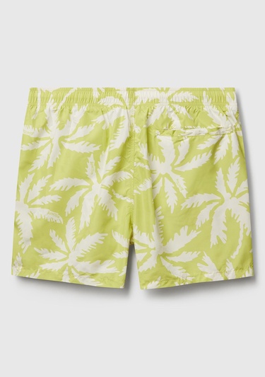  Erkek Açık Yeşil Desenli Arkası Cep Detaylı Büzgü İpli Deniz Şortu
