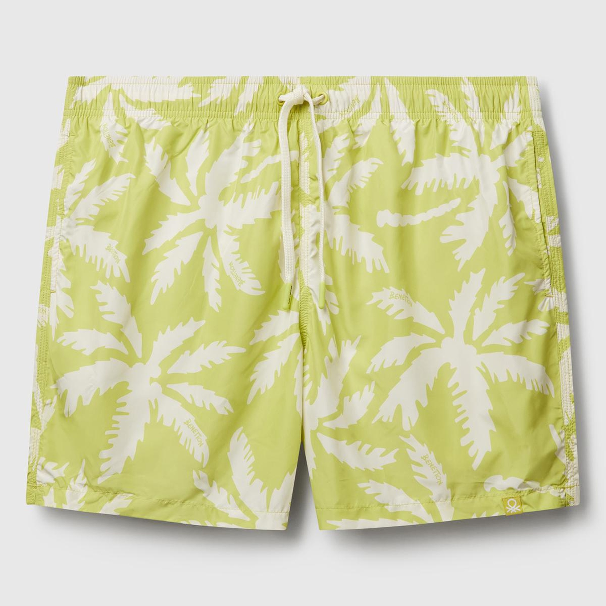 Erkek Açık Yeşil Desenli Arkası Cep Detaylı Büzgü İpli Deniz Şortu