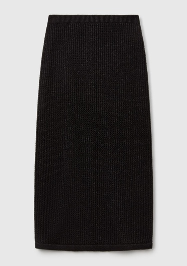  Kadın Siyah Pamuk Karışımlı Tamamı Desenli Beli Lastikli Uzun Etek