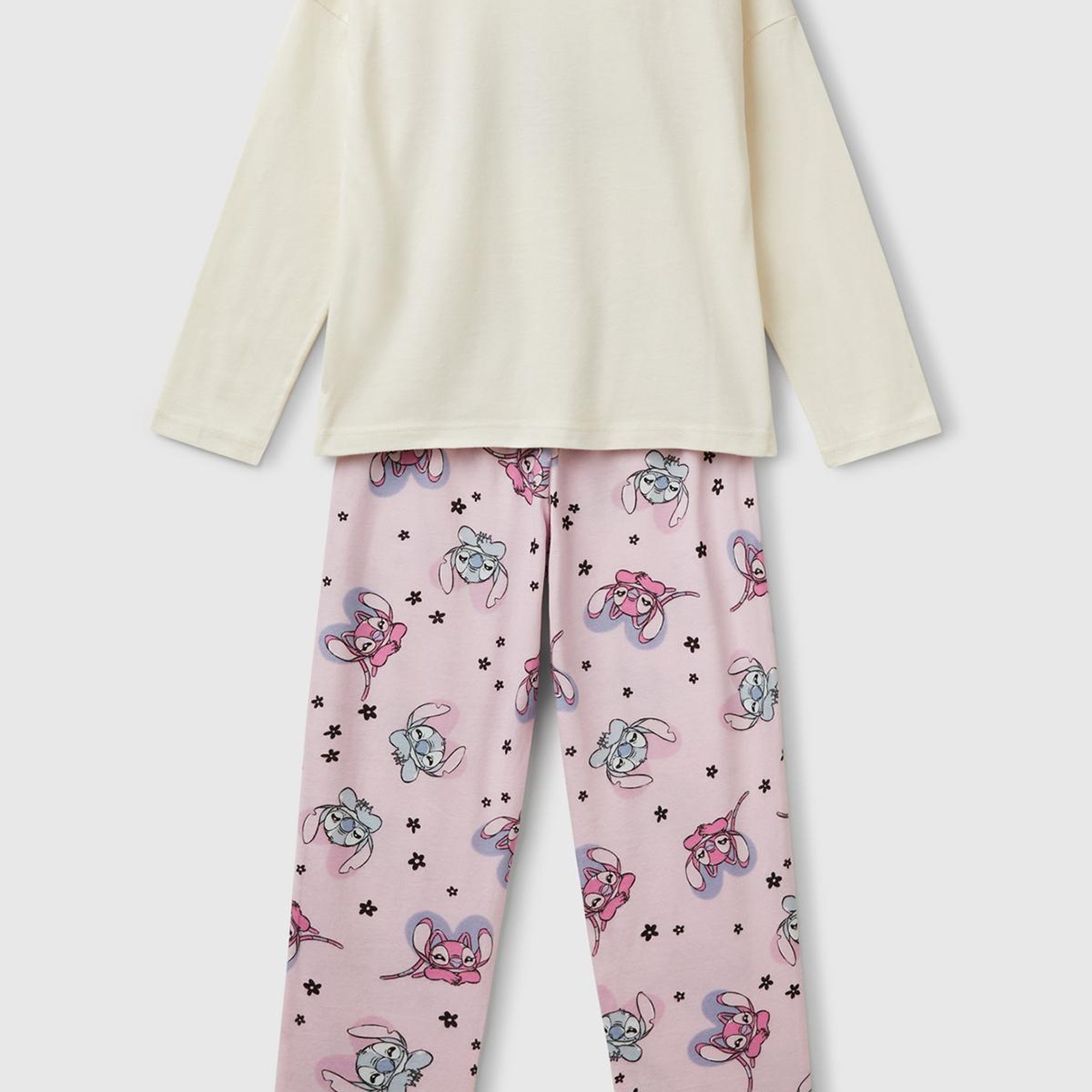 Kız Çocuk Pembe Baskılı Üst ve Desenli Beli Lastikli Alt Pijama Takımı