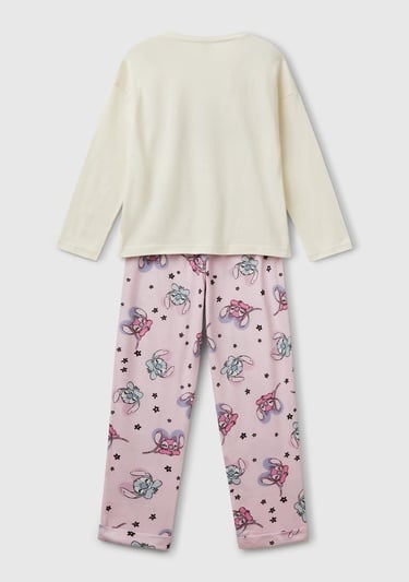  Kız Çocuk Pembe Baskılı Üst ve Desenli Beli Lastikli Alt Pijama Takımı