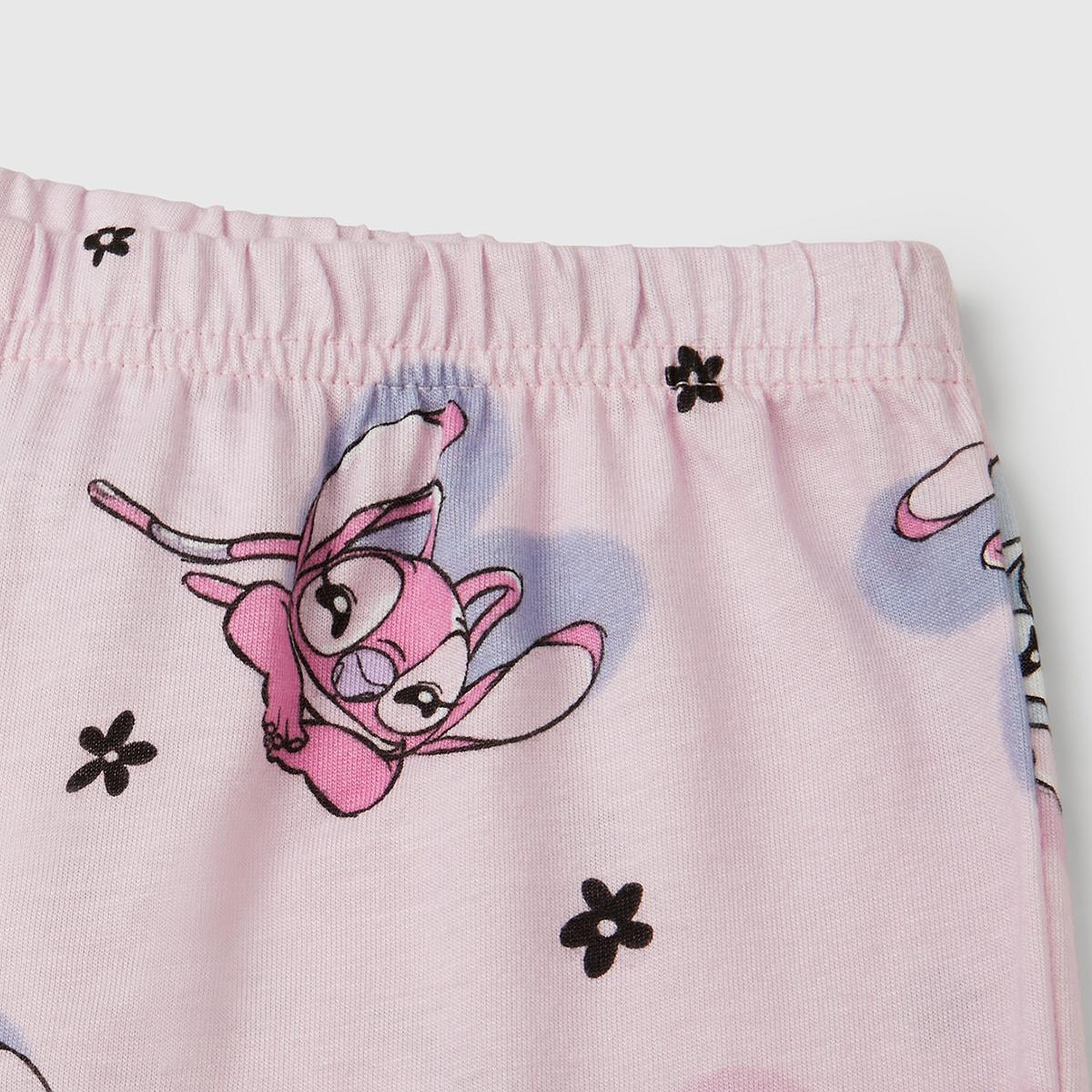 Kız Çocuk Pembe Baskılı Üst ve Desenli Beli Lastikli Alt Pijama Takımı