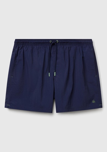 Erkek Lacivert Arkası Cep Detaylı Büzgü İpli Deniz Şortu