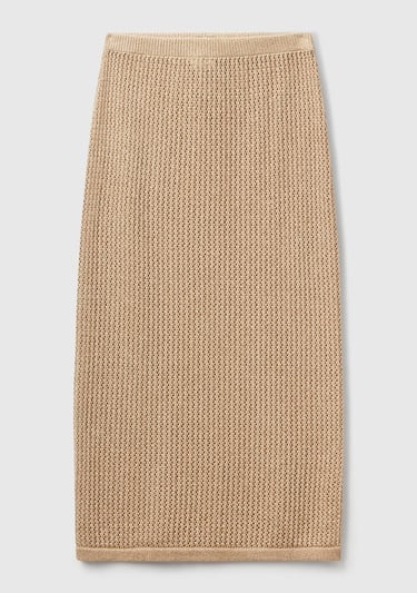  Kadın Bej Pamuk Karışımlı Tamamı Desenli Beli Lastikli Uzun Etek