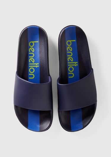  Erkek Lacivert Sentetik Karışımlı Tabanı Benetton Baskılı Terlik