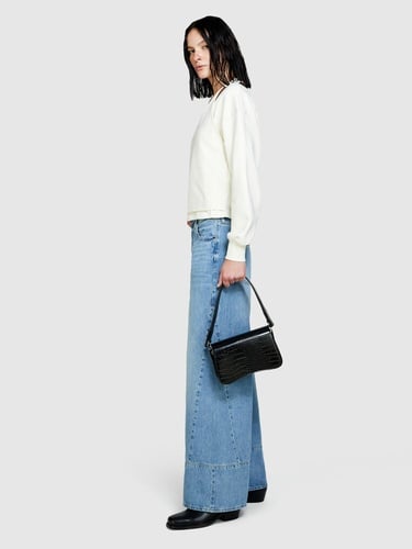  Kadın Krem %100 Pamuk Omuz Detaylı Kısa Kazak