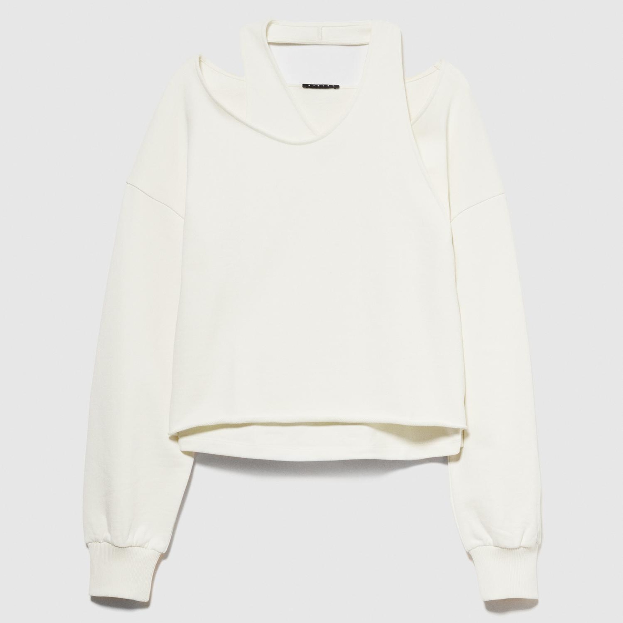 Kadın Krem %100 Pamuk Omuz Detaylı Kısa Kazak