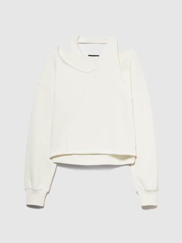  Kadın Krem %100 Pamuk Omuz Detaylı Kısa Kazak