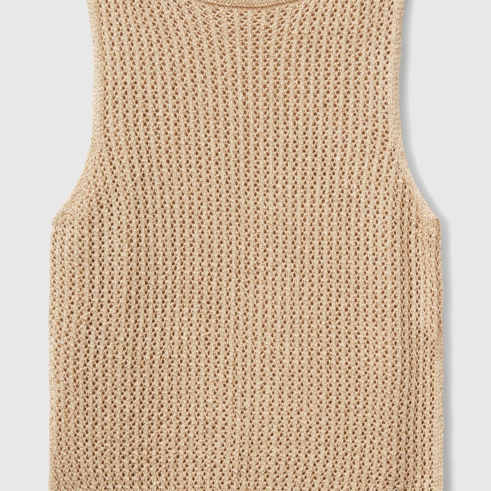 Kadın Bej Pamuk Karışımlı Tamamı Desenli Bisiklet Yaka Kolsuz Üst