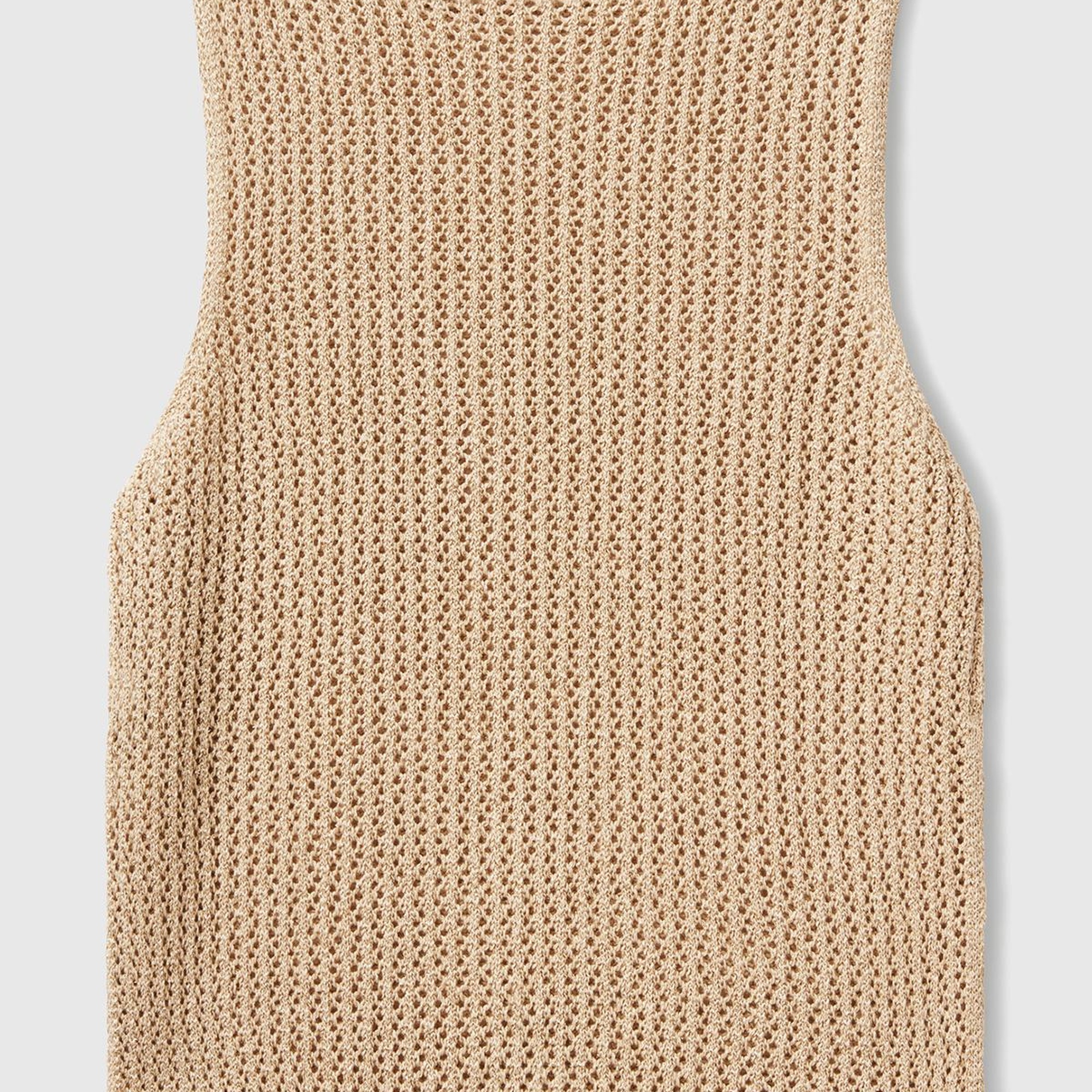 Kadın Bej Pamuk Karışımlı Tamamı Desenli Bisiklet Yaka Kolsuz Üst