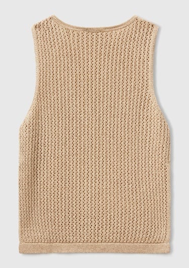  Kadın Bej Pamuk Karışımlı Tamamı Desenli Bisiklet Yaka Kolsuz Üst