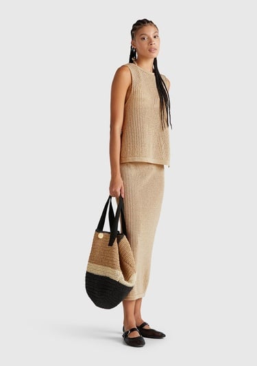  Kadın Bej Pamuk Karışımlı Tamamı Desenli Bisiklet Yaka Kolsuz Üst