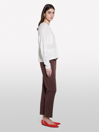  Kadın Bej Viskoz Karışımlı Şerit Efektli Kayık Yaka Kazak