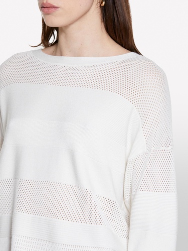  Kadın Bej Viskoz Karışımlı Şerit Efektli Kayık Yaka Kazak