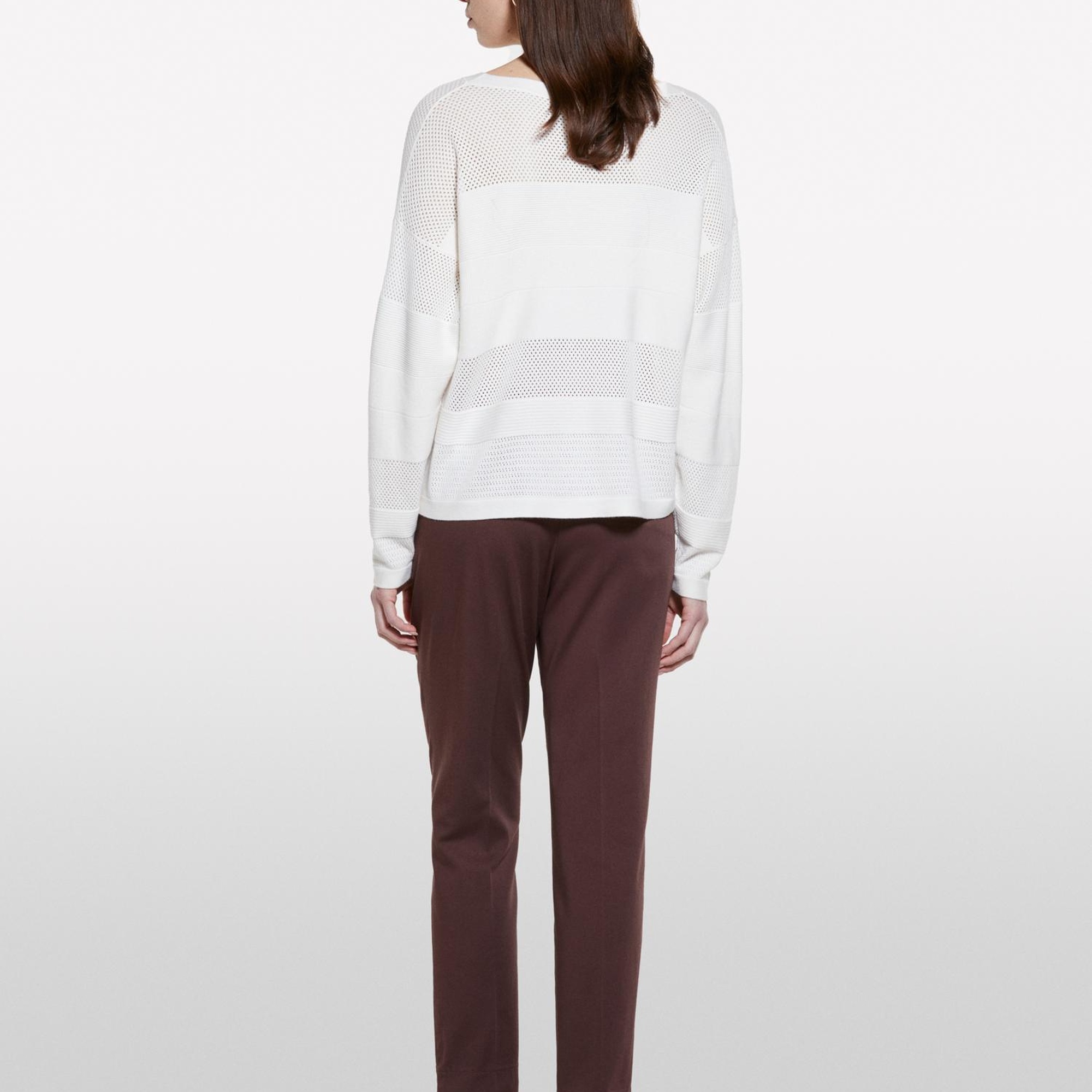 Kadın Bej Viskoz Karışımlı Şerit Efektli Kayık Yaka Kazak